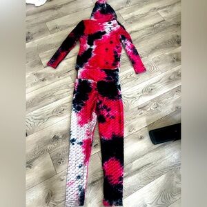 Colorful brand Red and Black Tie-Dye Hoodie and Leggings Set. Size S/M